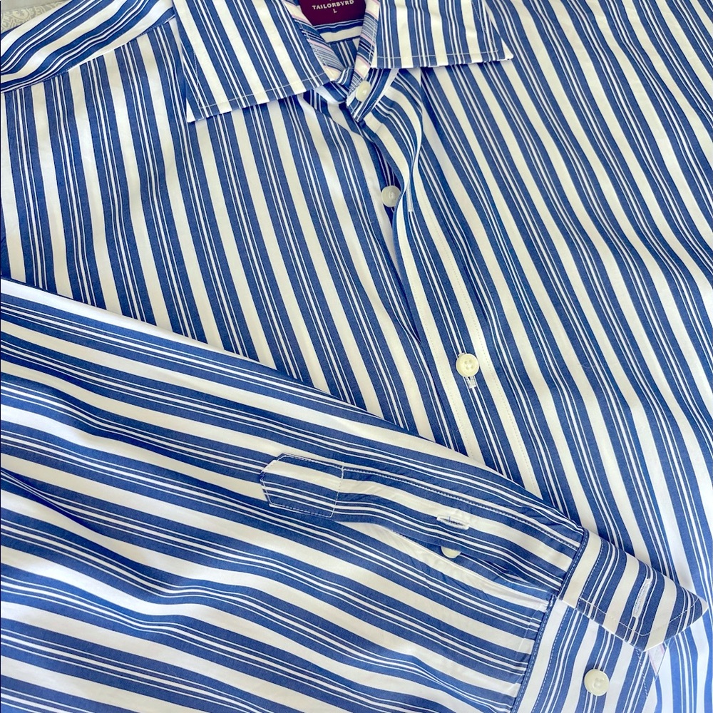 Men’s Tailorbyrd Large Blue striped long sleeve shirt
